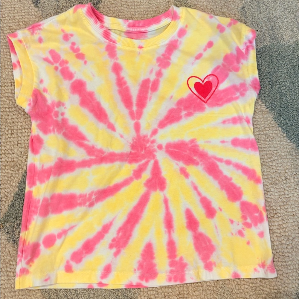 Cat & Jack Pink and Yellow Tie-Dye Heart Tee